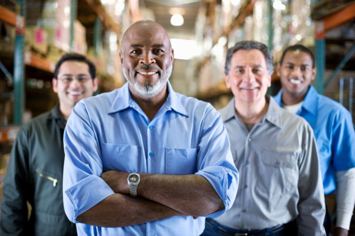 group of workers in warehouse